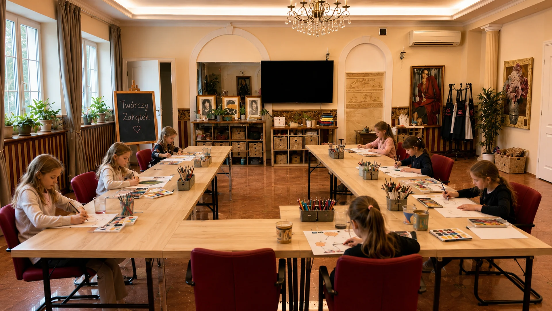 Dzieci podczas kameralnych zajęć plastycznych w Twórczym Zakątku w Łodzi